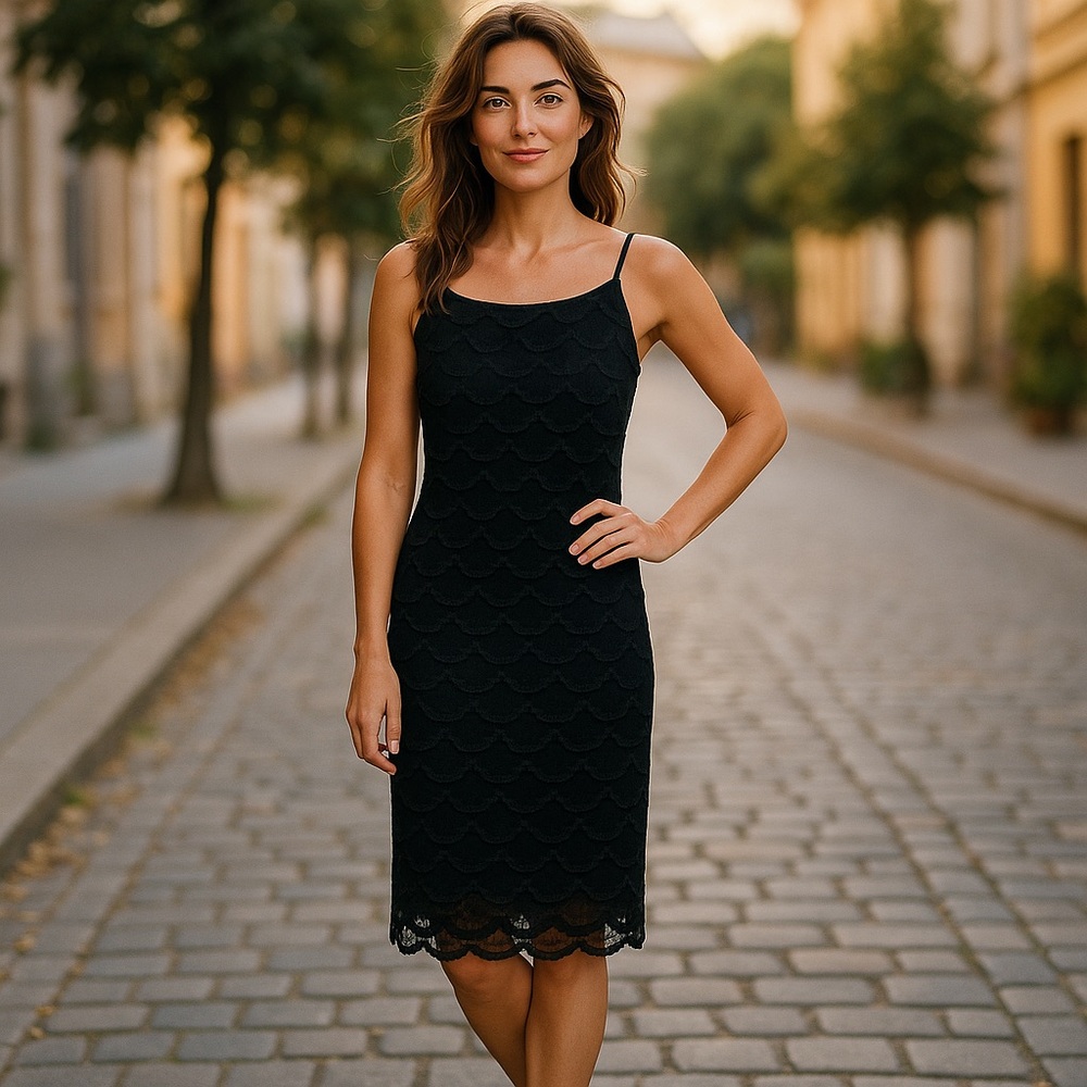 NWT JS Collections Women Black Tiered Spaghetti Straps Cocktail Dress Size 4